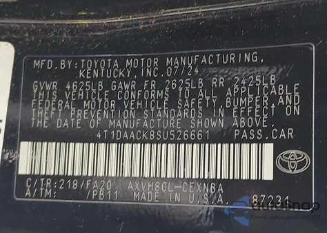 2025 Toyota Camry Le from USA, damaged, VIN 4T1DAACK8SU526661